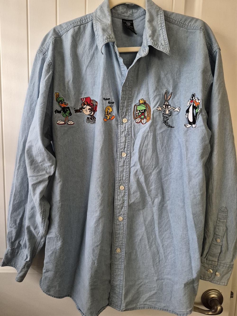 Warner Bros. Light Blue Denim Shirt with Looney Tunes Embroidery